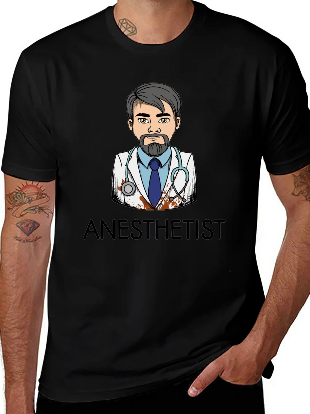 Anesthetist Cartoon Graphic Black T-Shirt