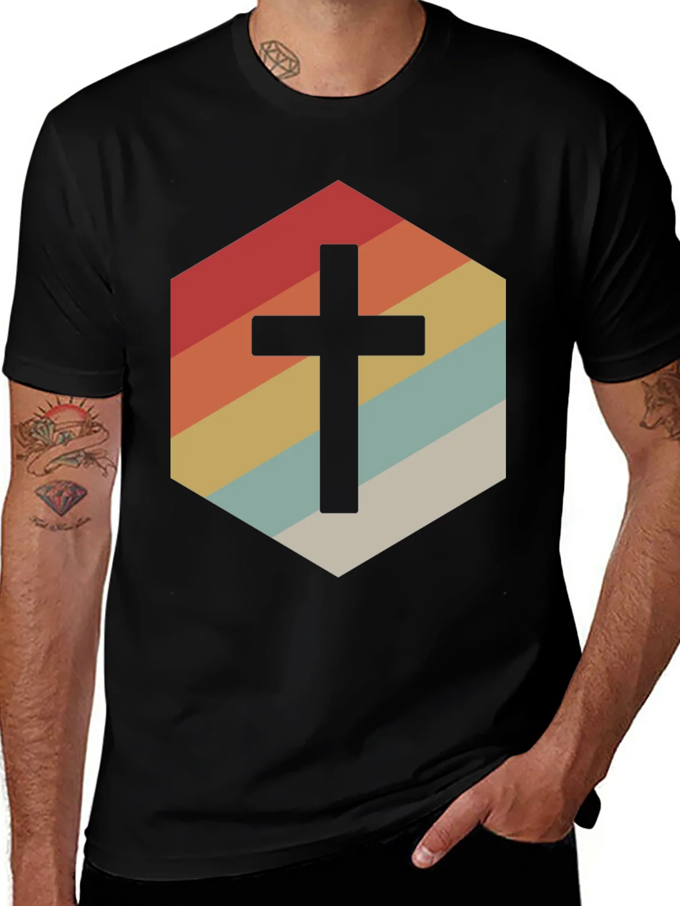 Retro Cross Graphic Tee - Stylish Religious Apparel