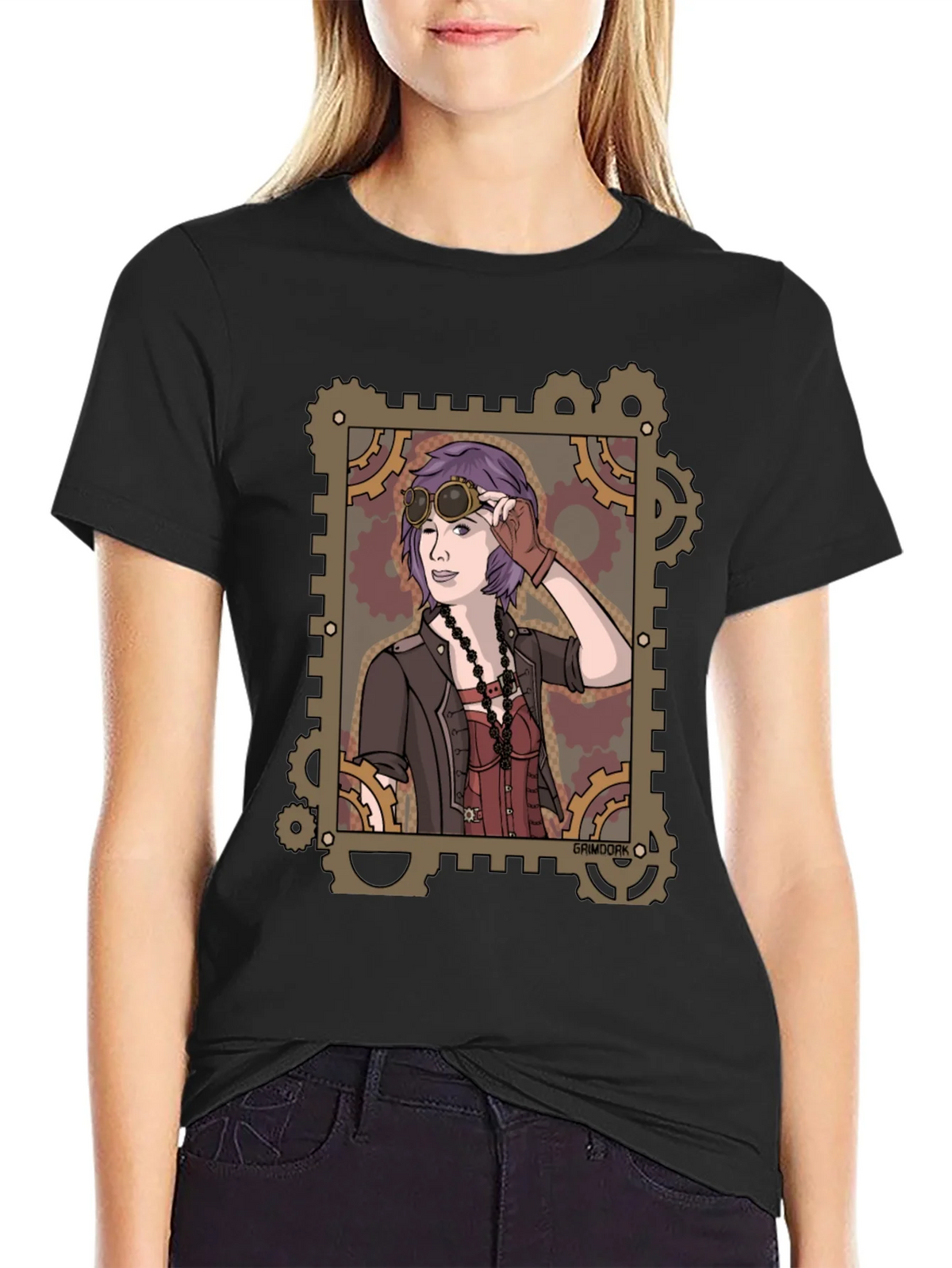 Steampunk Girl Graphic Tee - Gear Design