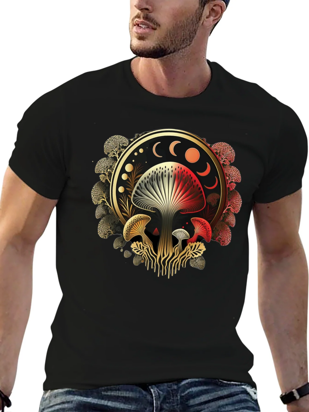 Mystic Mushroom Moon Phase Graphic Tee