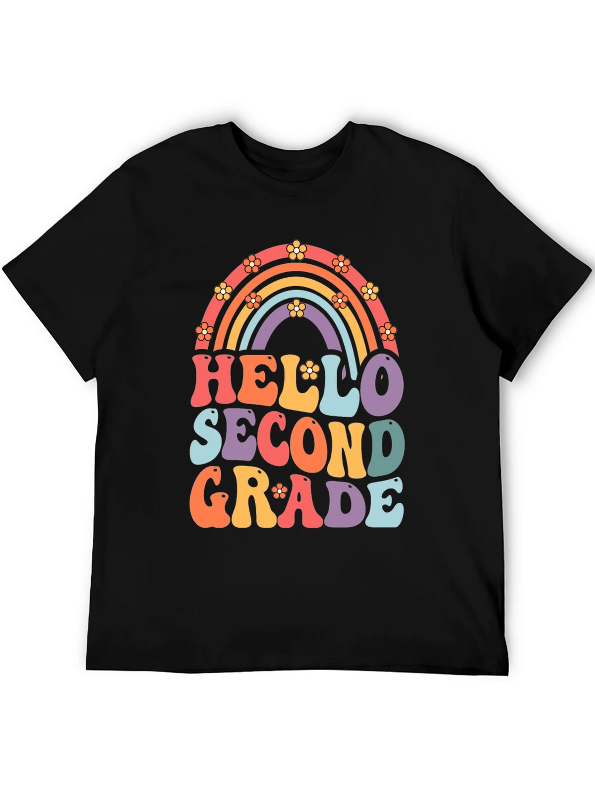 Hello Second Grade Retro Rainbow Shirt