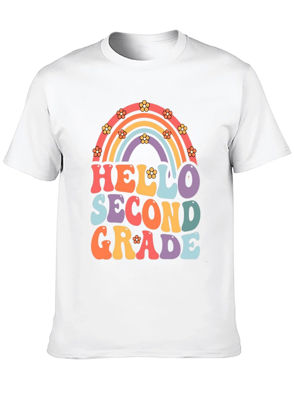 Hello Second Grade Retro Rainbow Shirt