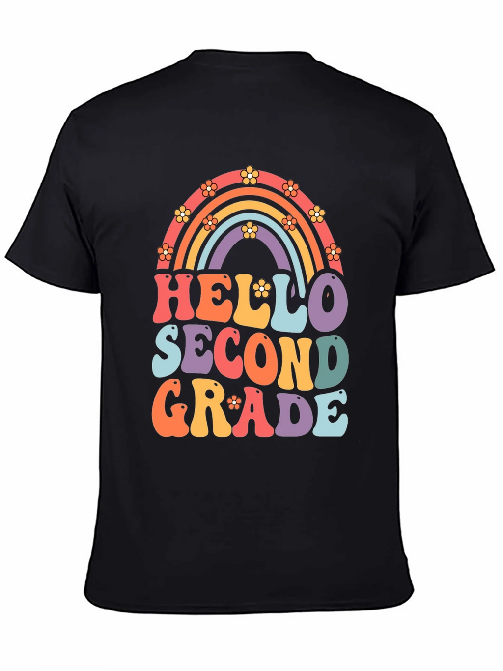 Hello Second Grade Retro Rainbow Shirt