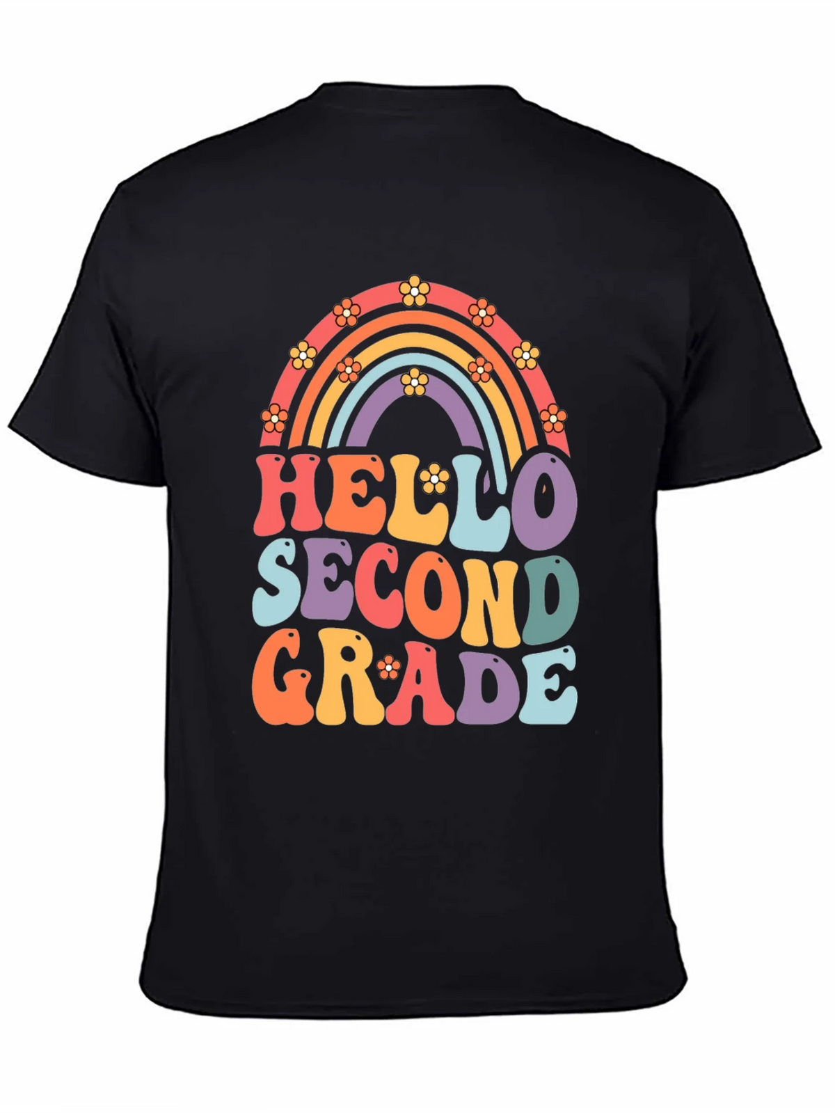 Hello Second Grade Retro Rainbow Shirt