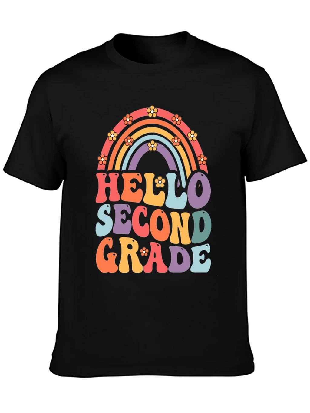 Hello Second Grade Retro Rainbow Shirt