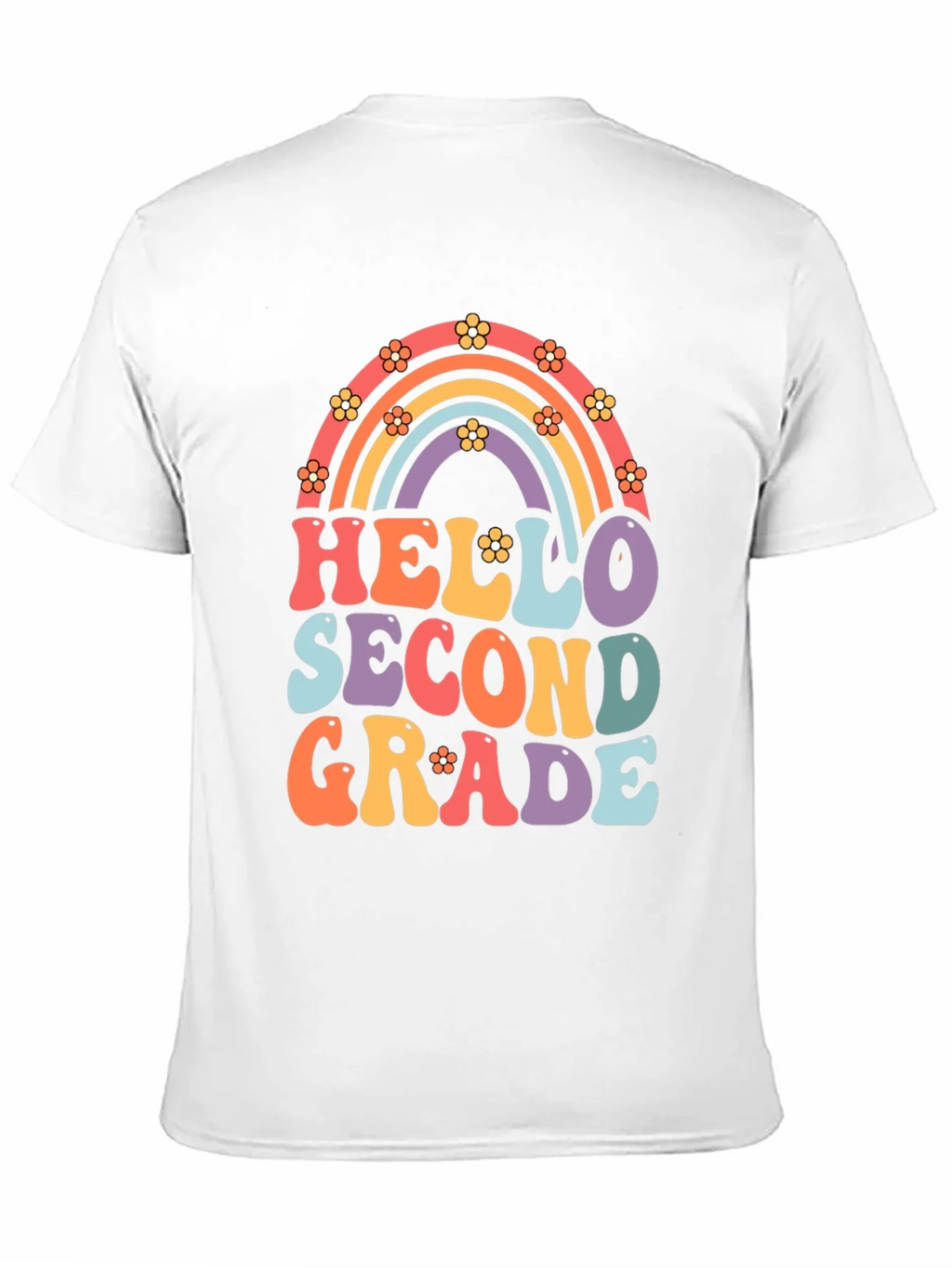 Hello Second Grade Retro Rainbow Shirt