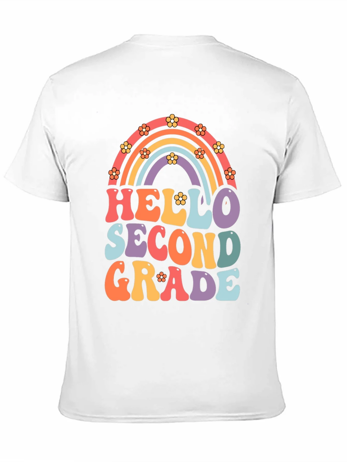 Hello Second Grade Retro Rainbow Shirt