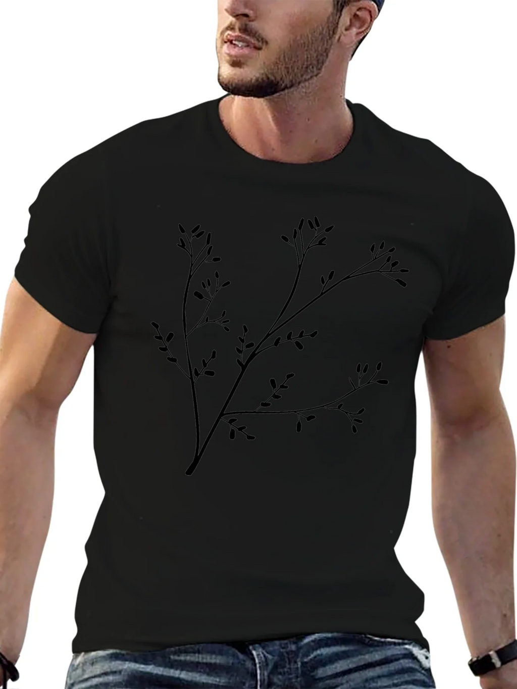 Black Branch Print T-Shirt